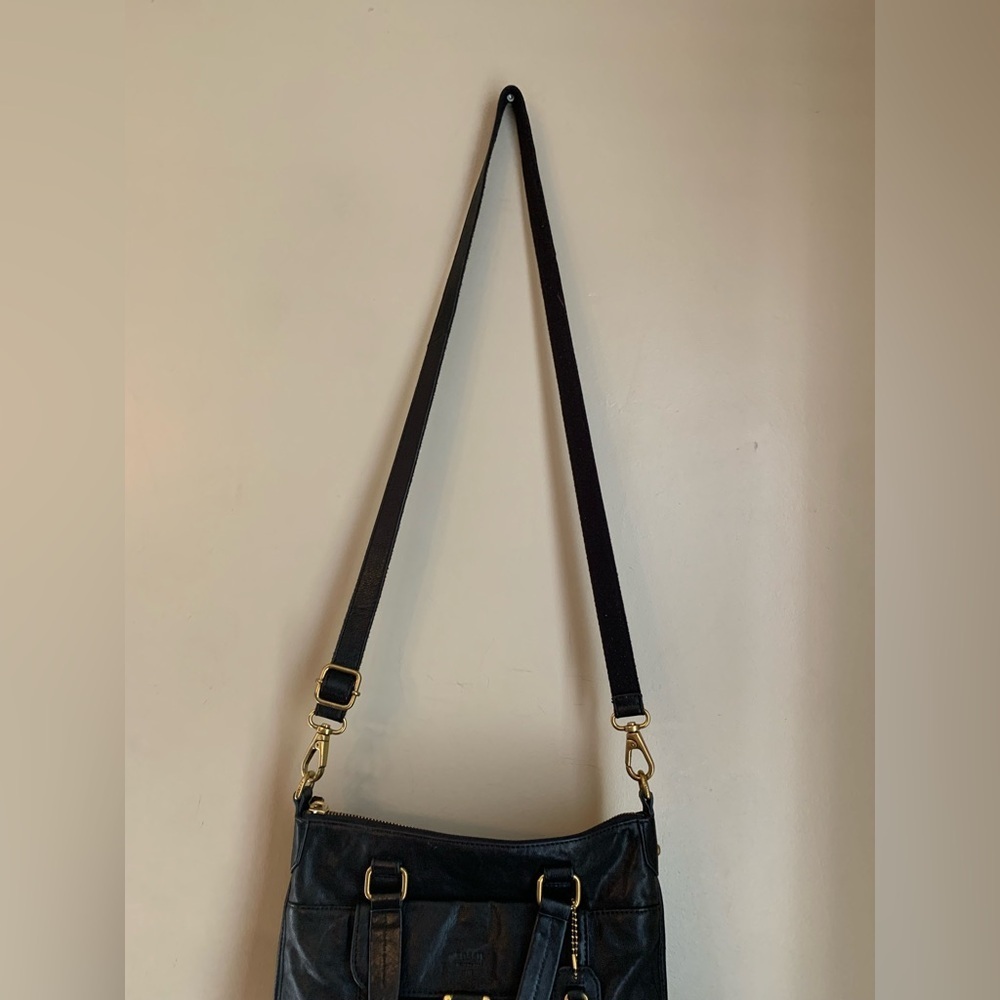 Fossil Becca Crossbody Satchel Bag Leather Black Brass crossbody Handbag - Picture 7 of 12